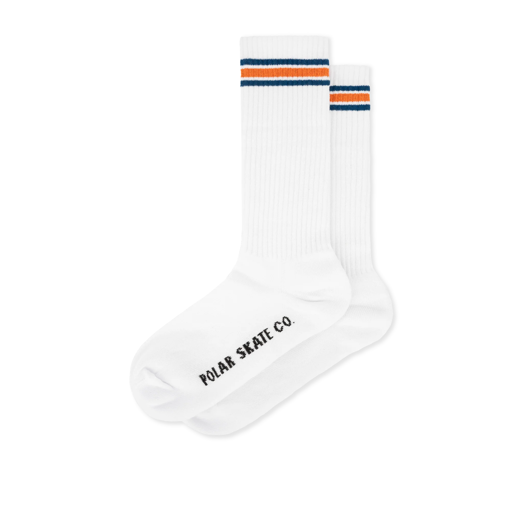 Rib Socks | Long | Stripe - White / Blue / Orange - Image 3